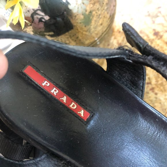 Rare Vintage Prada Black Leather & Canvas Sandals with Dust Bag - Picture 6 of 7
